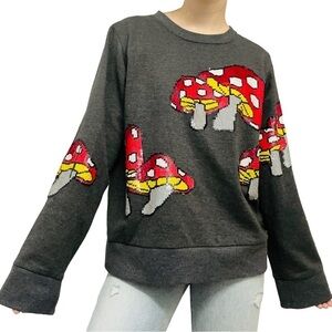 Ashish Gupta Sweater Mushroom Sequin Designer Gray Oversized Casual Medium